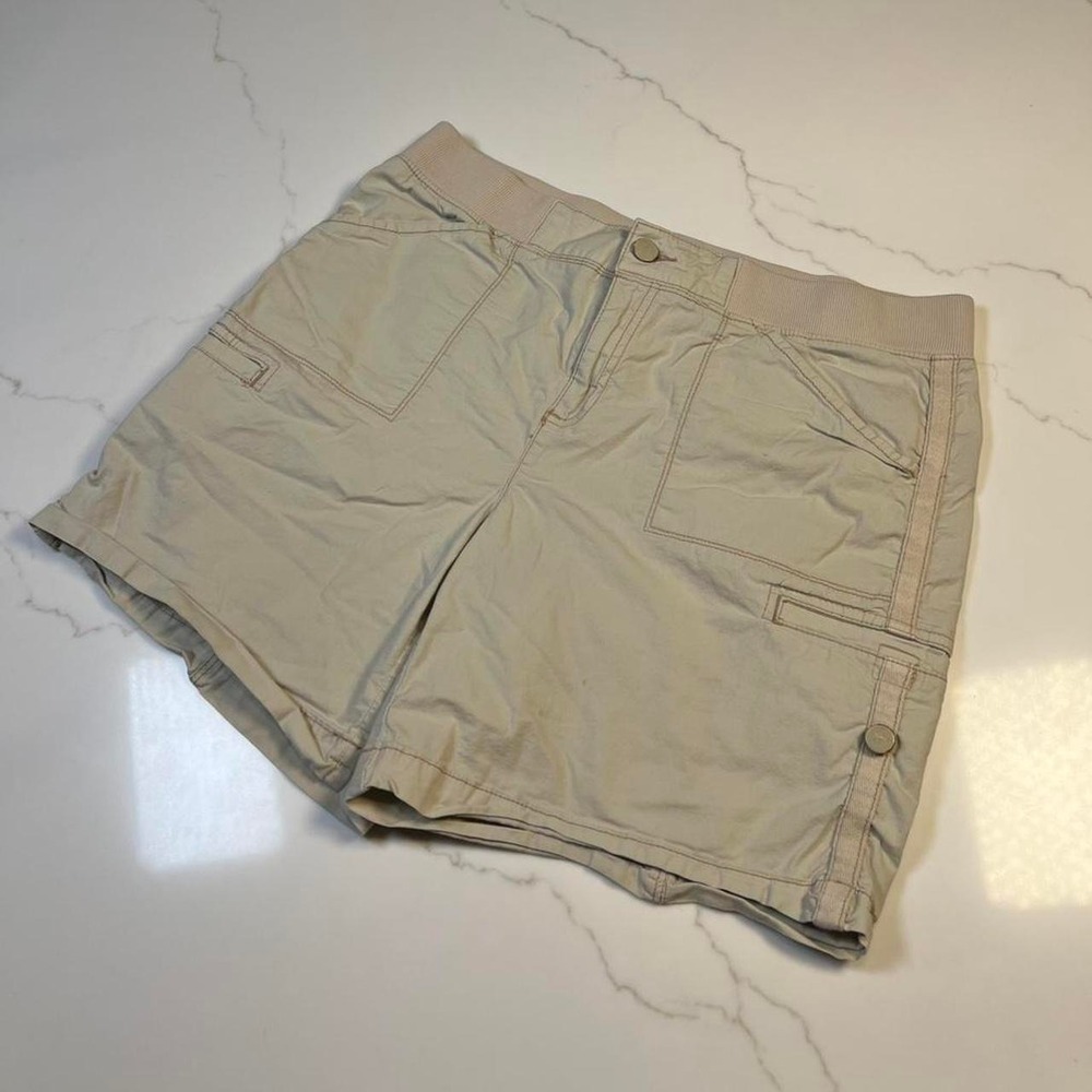 Khakis & Co Cargo Shorts Womens 10 Tan Beige Elastic Waist Utility Hiking